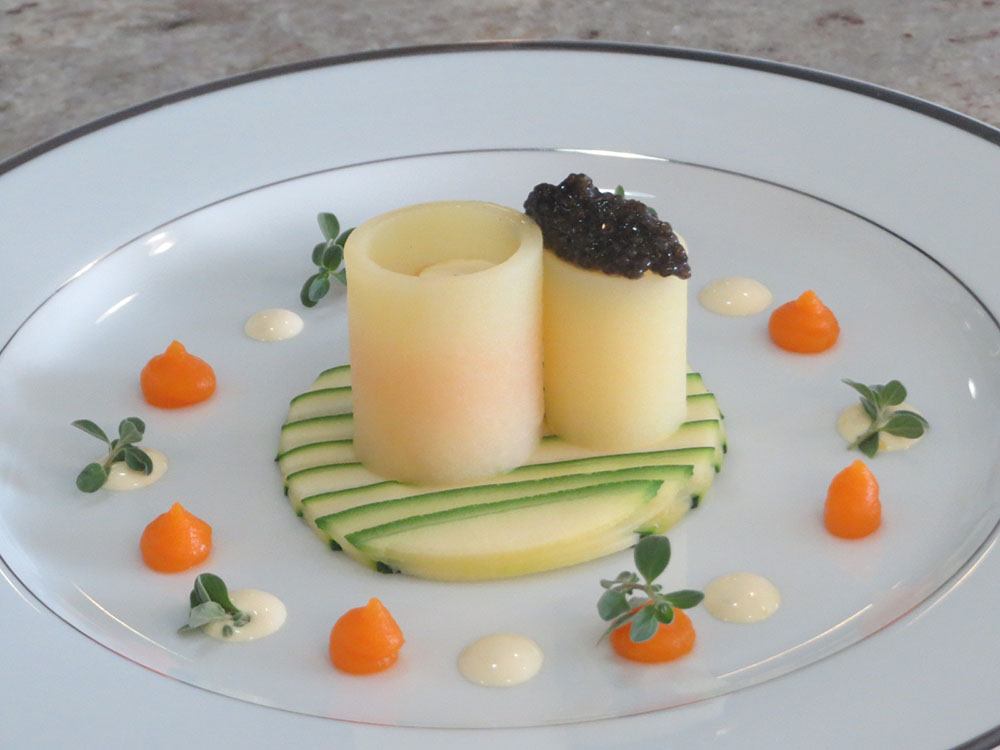 Caviar with sour cream potatoes, Zucchini and Pumpkin